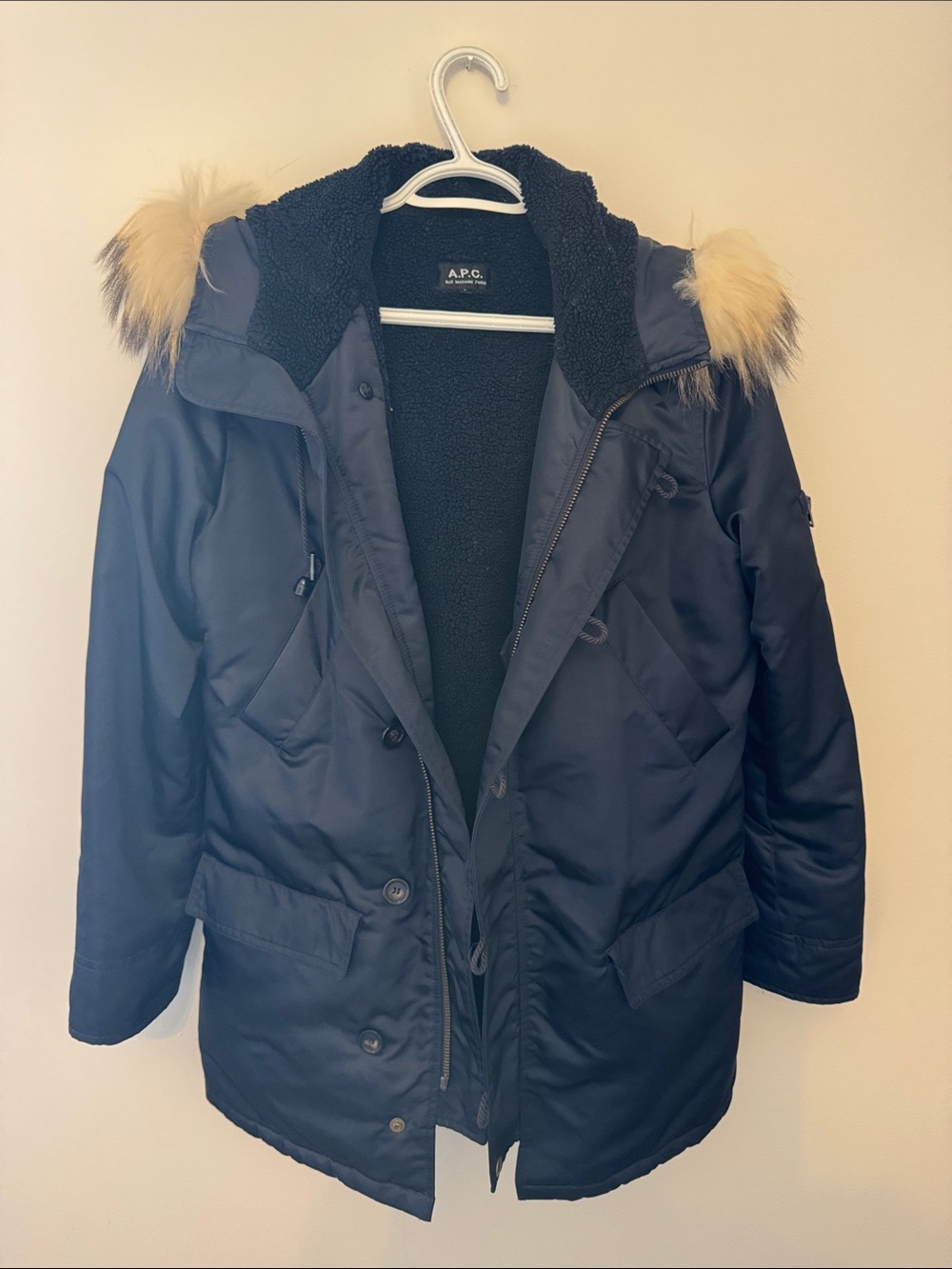 A.P.C. Women’s Navy Parka with Fur-Trim Hood